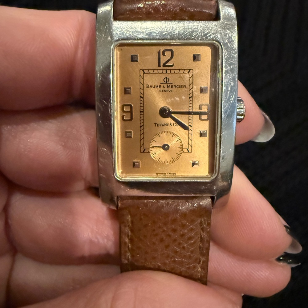 Baume & Mercier Tiffany Stamped Men's Silver and Brown Leather Watch